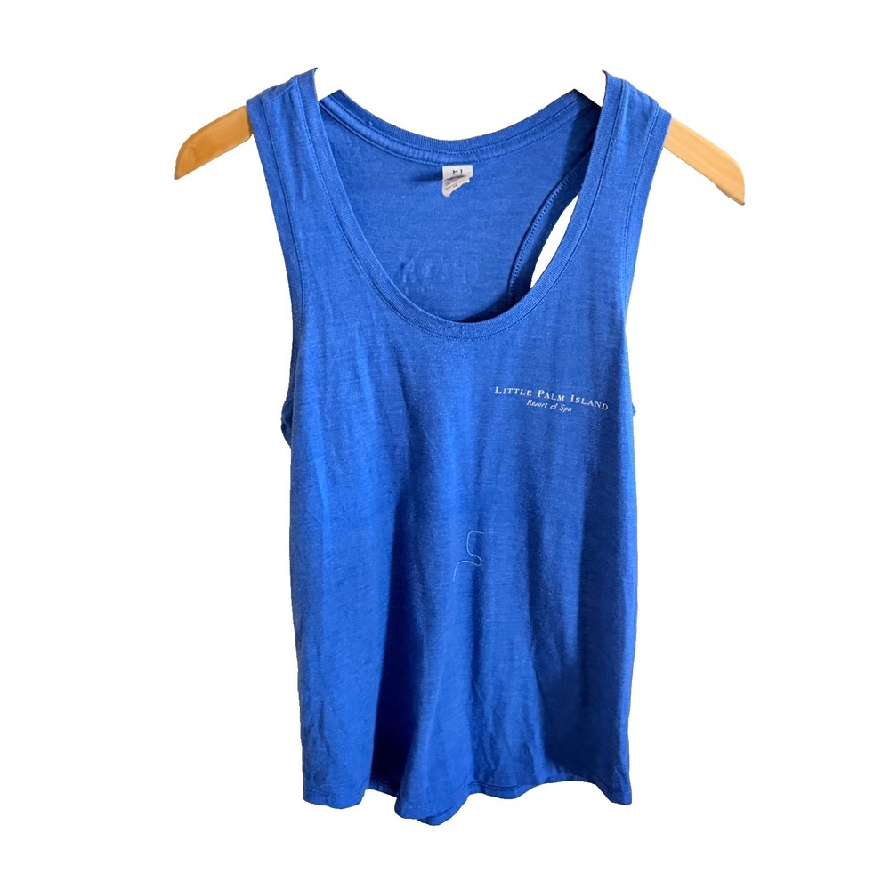 Little Palm Island Get Lost Graphic Cotton Medium Blue Tank Top Florida Keys